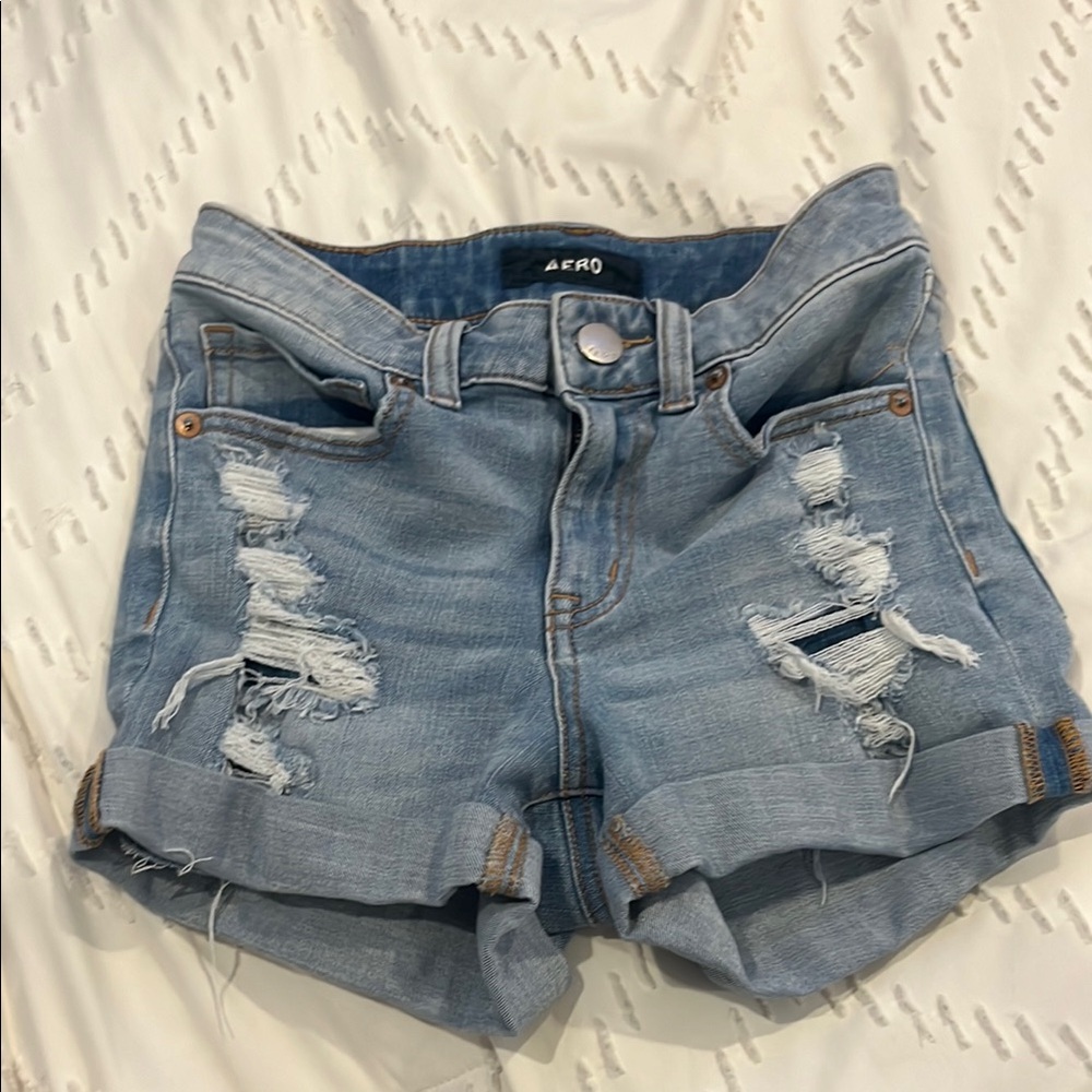Women's Light Blue Distressed Denim Shorts